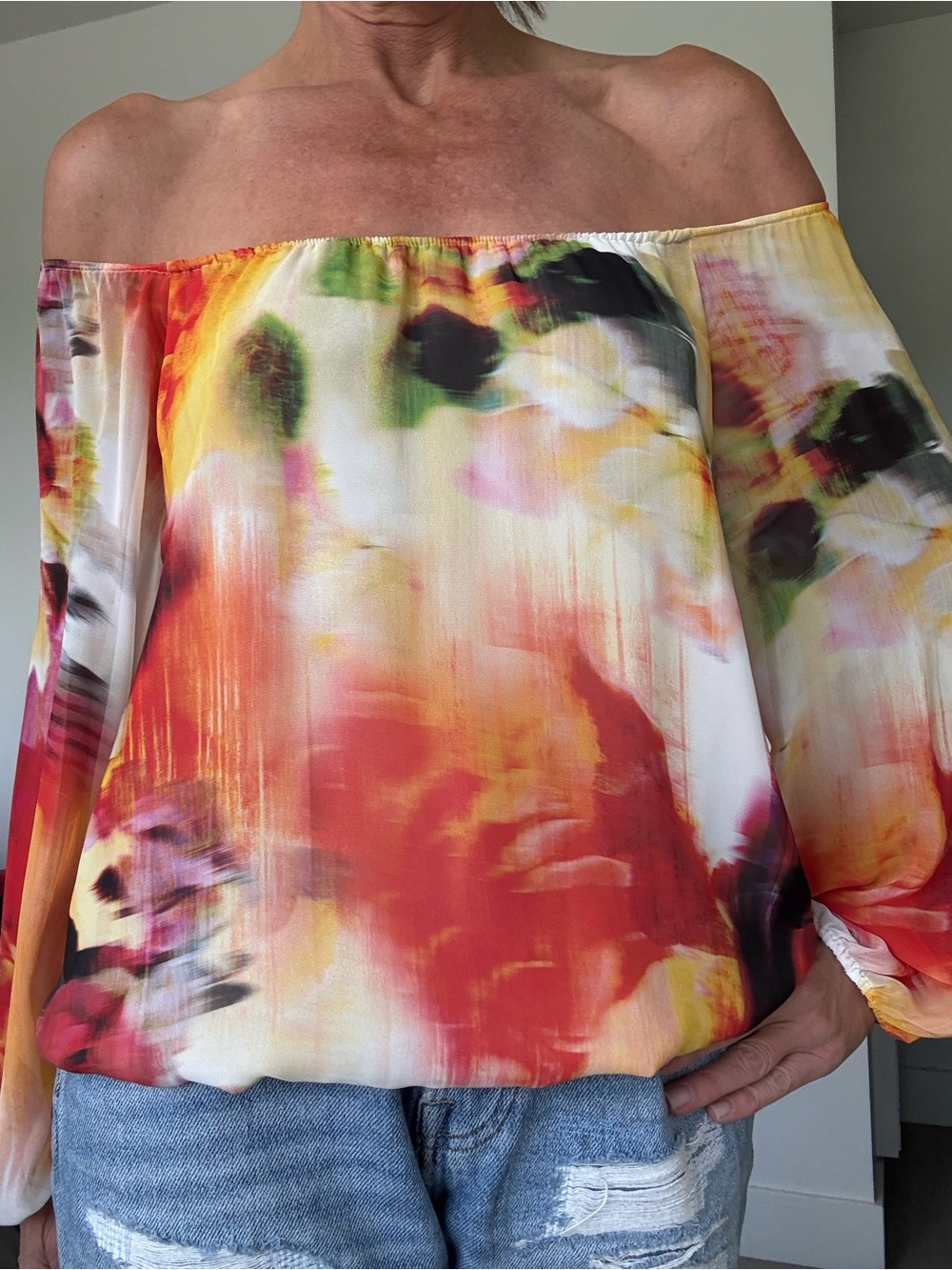 Alice + Olivia Multicolor Sheer Floral-Print Blouse - Red, Yellow, Black